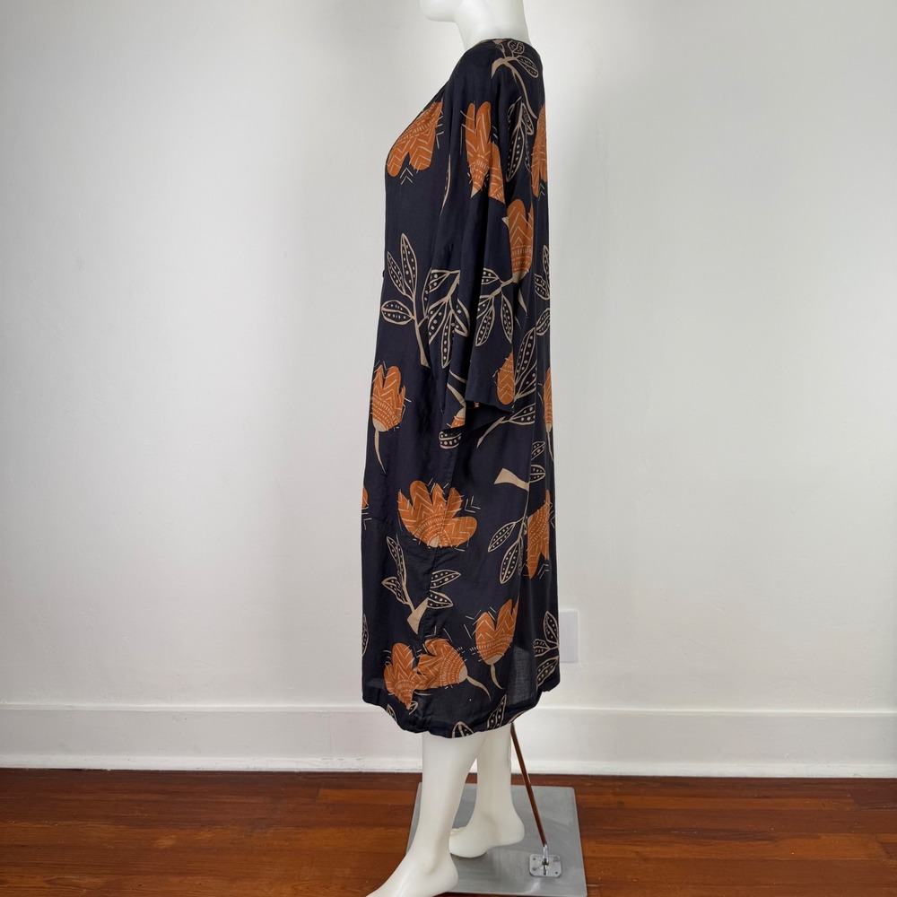 Gudrun Sjoden Womens Organic Cotton Floral Duster Cardigan Navy Rust Medium - Picture 2 of 14